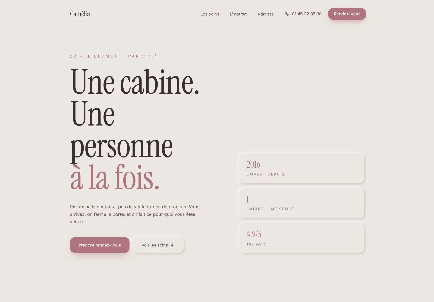 Page d’accueil de la démonstration Camélia