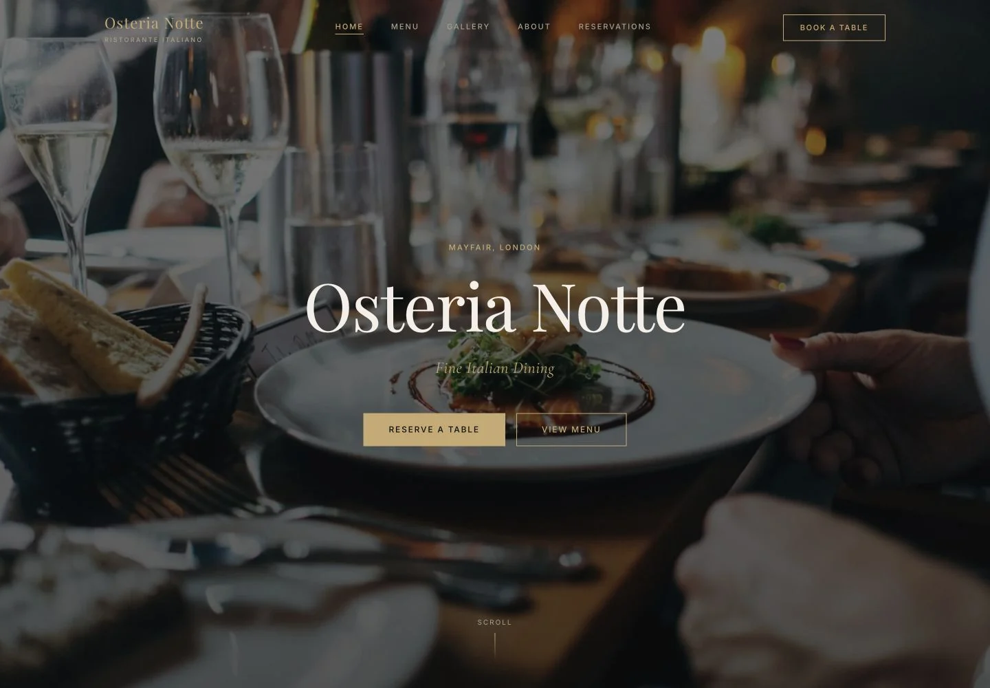Page d’accueil de la démonstration Osteria Notte